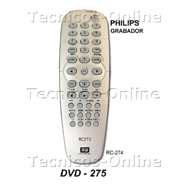 DVD-275 Control Remoto PHILIPS GRABADOR